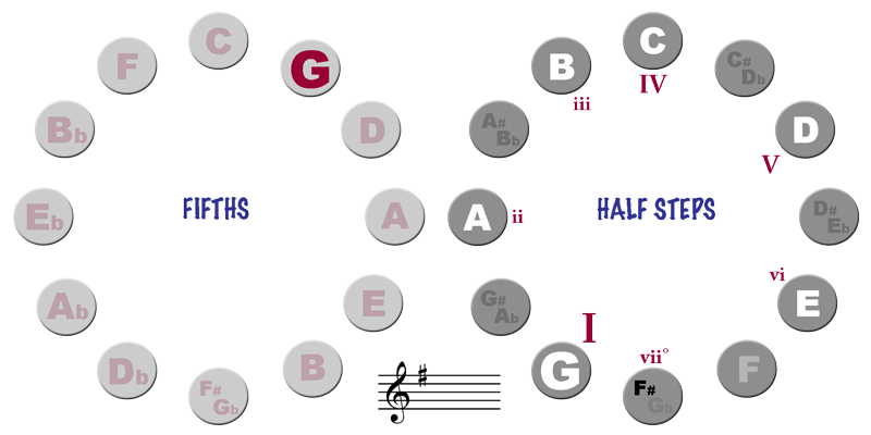 Cycle of Half Steps and Fifths - Key of G